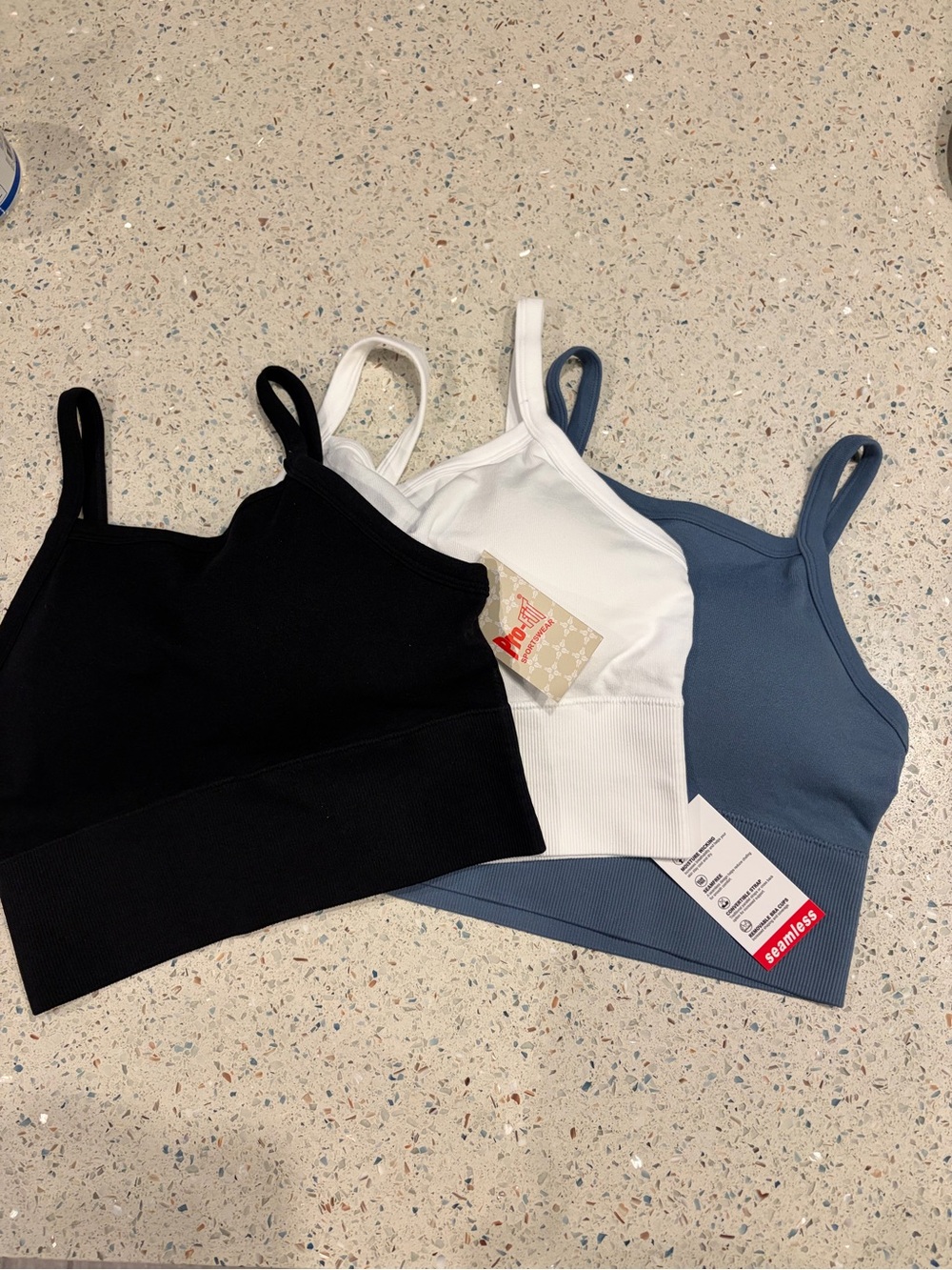 Pro-Fit Sportswear Seamless Ribbed Bralette - Black, White & Slate Blue- Size L